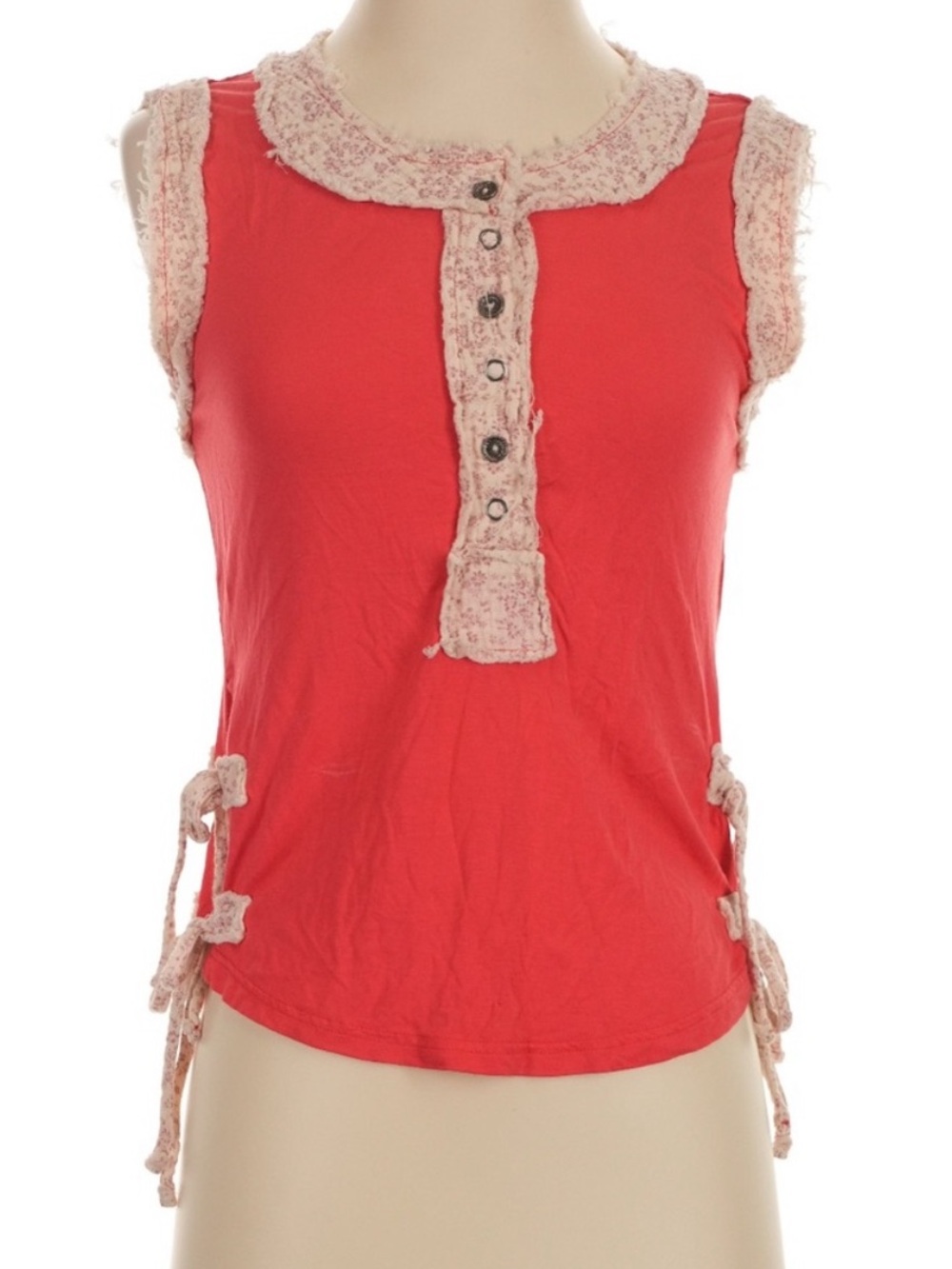 POL Red Dainty Floral Tie Side Tank S